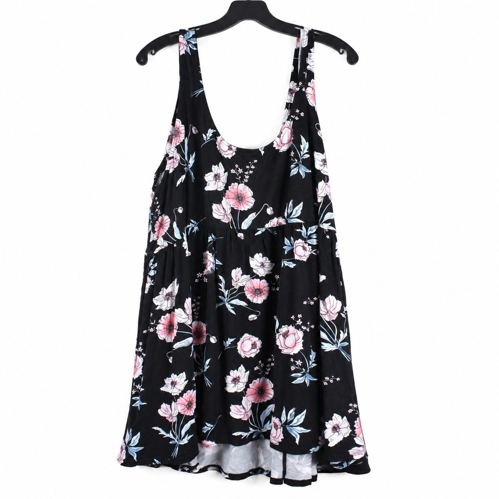 Torrid Womens Size 4 Black Pink Floral Babydoll Scoop Neck Sleeveless Tunic Top